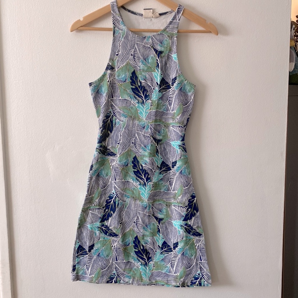 Roxy Tropical Leaf Print Mini Dress - Blue and Green